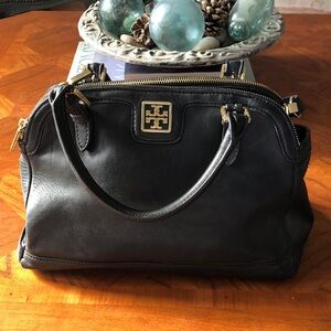 Tory Burch Black Leather Bag with Gold Logo Hardware